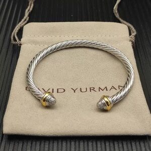 David Yurman Two-Tone Sterling Silver Cable Bracelet with Gold Accents